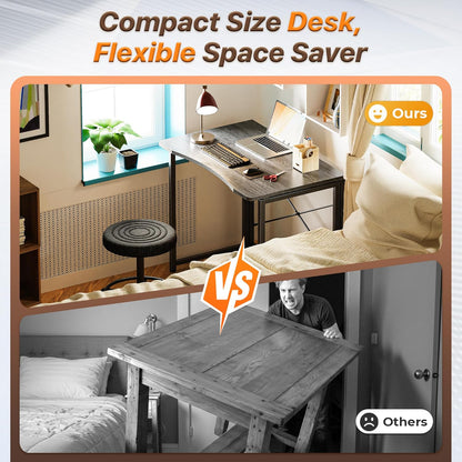 Compact Folding Desk for Small Spaces, 31.5 Inch Portable Computer Table for Home Office, Study, Bedroom, and Dorm, Space-Saving Design, Easy to Fold, Grey