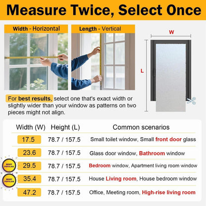 Frosted Glass Window Privacy Film Decorative, Bathroom Window Privacy Film for Glass Windows Cover, Static Cling, Removable, Reusable, Anti-Uv, Anti-Glare, Heat Blocking, 17.5 by 78.74 Inch