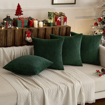 Boho Farmhouse Throw Pillow Covers 18X18 Inch Set of 4 Mordern Nordic Cushion Covers Soft Corduroy Christmas Home Decor for Couch Bed Sofa Living Room Army Green