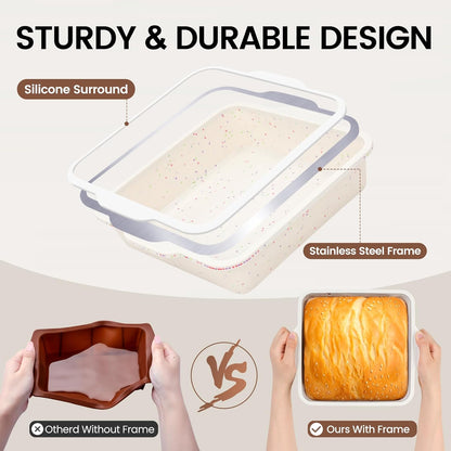 8 Inch Silicone Square Cake Pan with Metal Reinforced Frame, Nonstick Silicone Brownie Pans BPA Free Suitable for Making Cakes, Brownies, Bread
