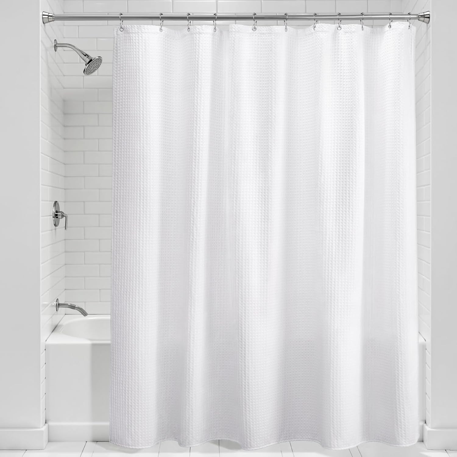 Natural Cotton Touch Shower Curtain Waffle Weave Shower Curtain for Bathroom Fabric White 72Wx72L