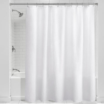 Natural Cotton Touch Shower Curtain Waffle Weave Shower Curtain for Bathroom Fabric White 72Wx72L