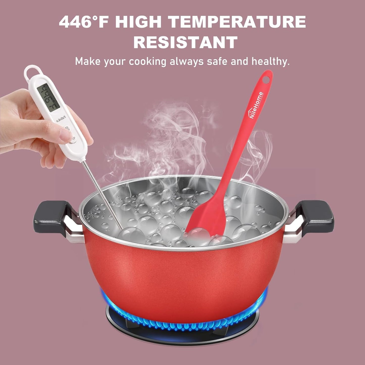 Silicone Spatula Set, Rubber Spatula High Heat-Resistant Premium Bpa-Free One Piece Seamless Design Cooking Spatulas Utensils Set for Kitchen 4Pack(Red)