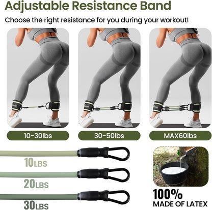 Ankle Resistance Bands with Cuffs for Women, Leg Glute and Booty Workout Equipment for Home Gym, Pilates Equipment, Ankle Weights with Green Resistance Bands for Kickbacks Hip Fitness Training