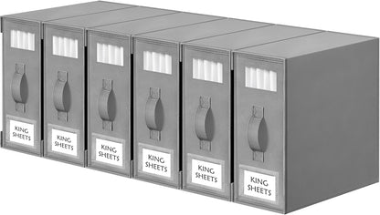 Bed Sheet Organizers and Storage, 6 Pack Foldable Linen Closet Organizer Box – Bedding Holder for Sheet Set (King/Queen Sizes), Duvet Covers, Blankets (Grey)