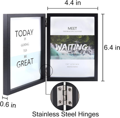 Set of Two 4x6 Double Hinged Folding Picture Frames with Glass Stand (Black)