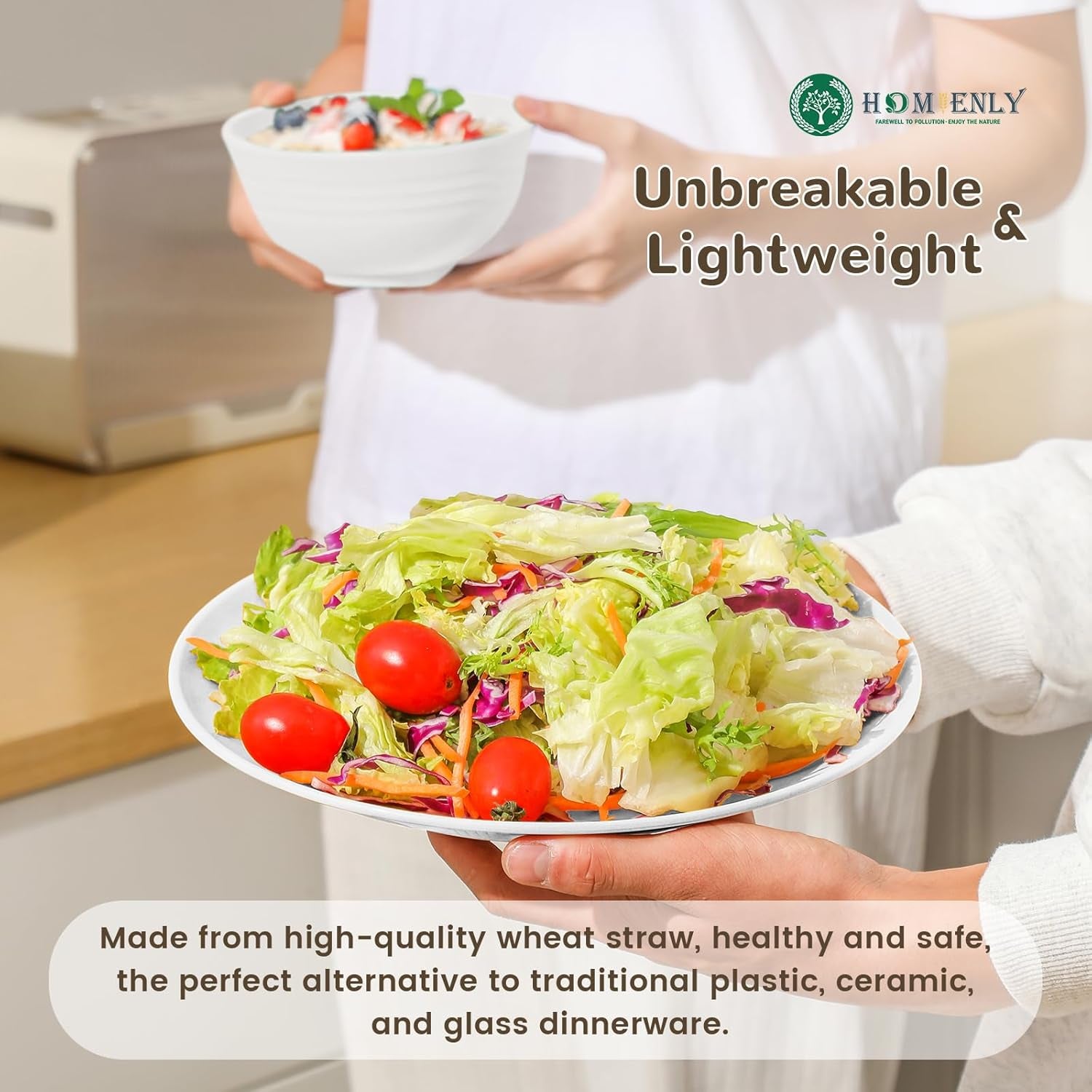 40-Piece Wheat Straw Dinnerware Set for 8 - Lightweight, Unbreakable Plates and Bowls, Microwave and Dishwasher Safe (White)