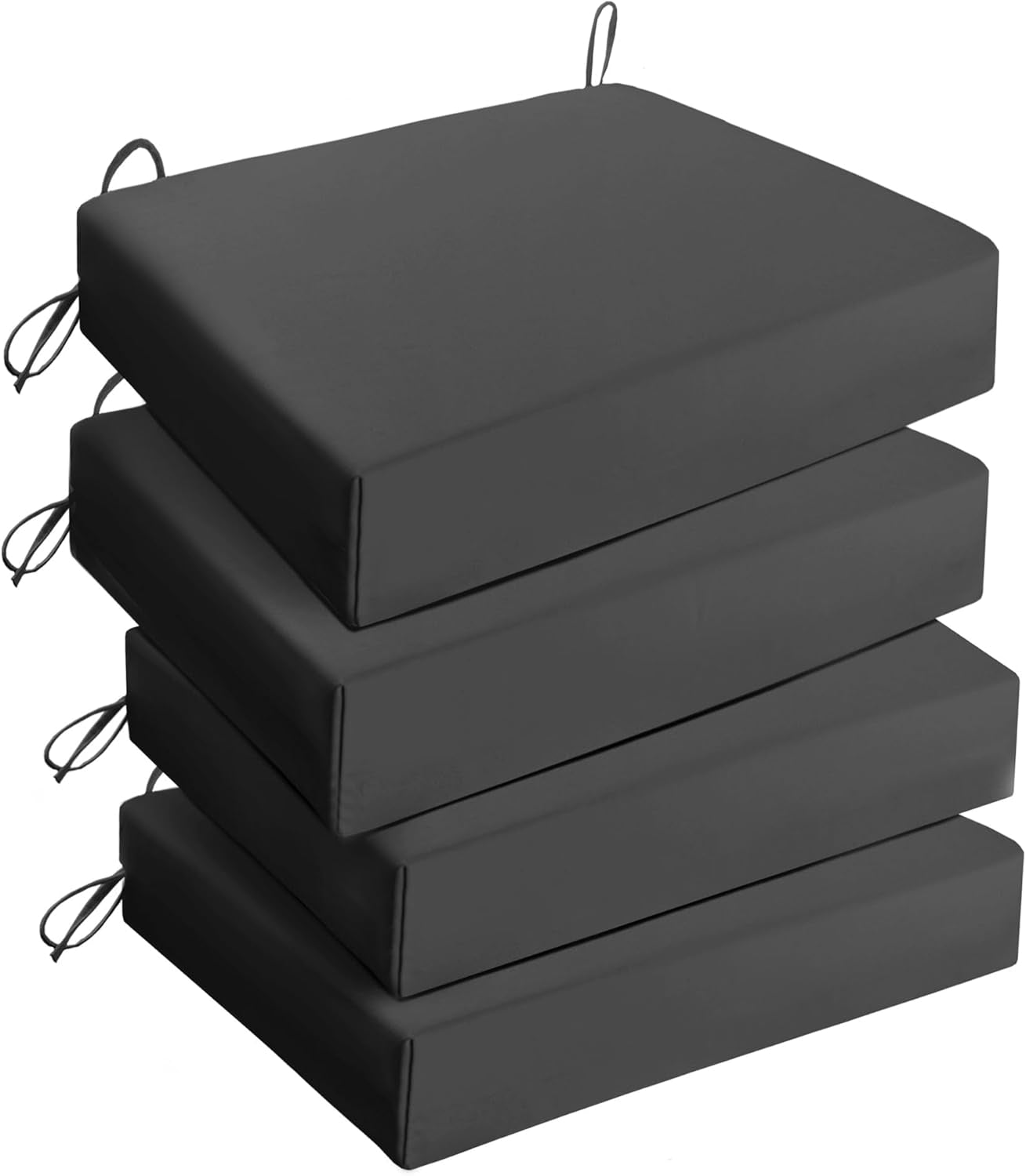 Outdoor Chair Cushions Pack of 4, Water Resistant Patio Cushions with Ties, High Density Sponge Filling Square Corner Seat Cushions for Outdoor Furniture, 18.5"*16"*3", Grey