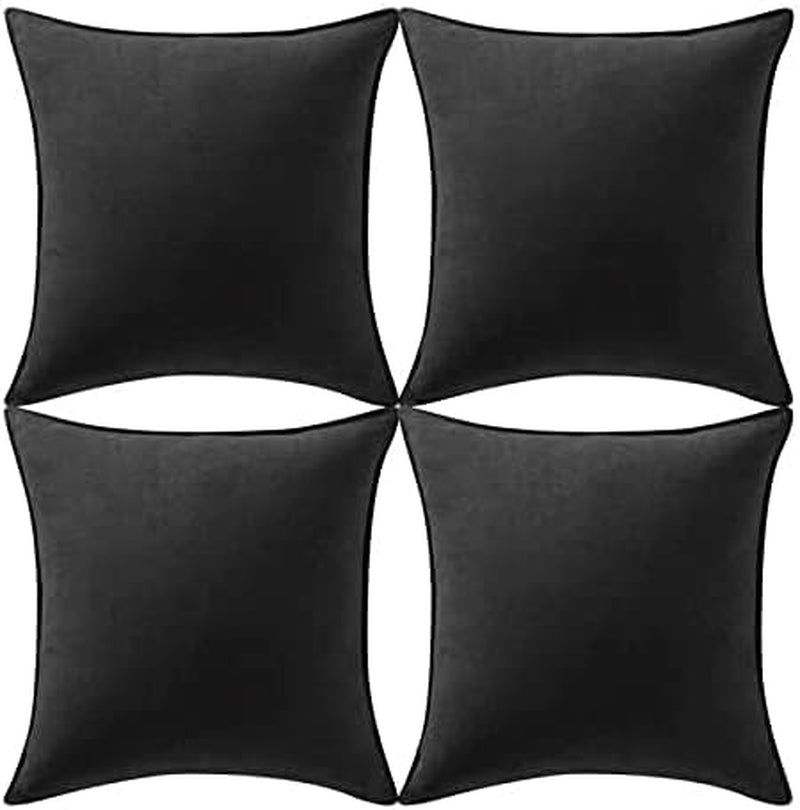 4 Packs Black Decorative Throw Pillow Covers 16X16 Inch, Super Soft Faux Suede Square Pillow Covers, Solid Cushion Cover for Couch Living Room Sofa Bedroom 40X40 Cm