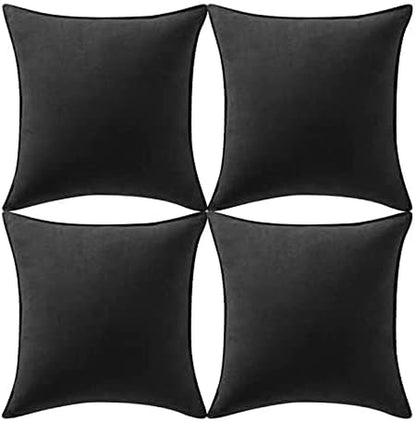 4 Packs Black Decorative Throw Pillow Covers 16X16 Inch, Super Soft Faux Suede Square Pillow Covers, Solid Cushion Cover for Couch Living Room Sofa Bedroom 40X40 Cm