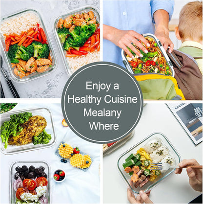 22 OZ Glass Meal Prep Containers Set - 10 Pack, Airtight Glass Lunch Containers with Lids, BPA-Free, Suitable for Microwave, Oven, Freezer & Dishwasher, Grey