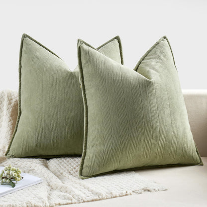 Set of 2 Sage Green Chenille Decorative Pillow Covers, 20x20 Inches, Luxurious Farmhouse Style Cushions for Sofa, Bedroom, and Living Room Decor