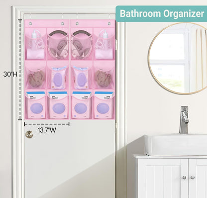 2 Packs Narrow Kids over the Door/Wall Shoe Organizer Small Baby Hanging Shoe Rack for Closet with Clear Mesh Pocket Shoe Storage for Toddler Girl Bedroom, Bathroom, RV, Pantry, Camping (Pink)