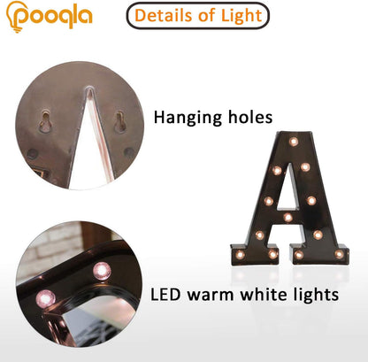 Light up LED Letter Marquee Sign - Alphabet Marquee Letters with Lights for Wedding Birthday Party Christmas Night Light Lamp Home Bar Decoration A, Black