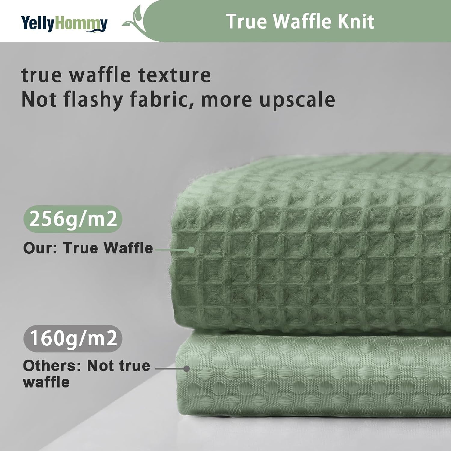 Cotton Touch Shower Curtain Heavy Duty Green Waffle Textured Shower Curtain with Hooks 54 Wx78 L