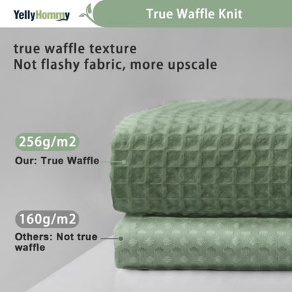 Cotton Touch Shower Curtain Heavy Duty Green Waffle Textured Shower Curtain with Hooks 54 Wx78 L