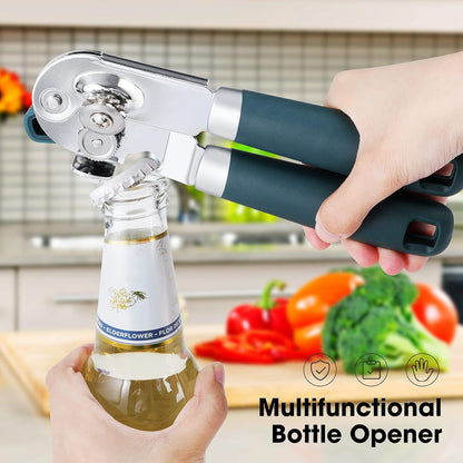Can Opener Manual with Magnet, Hand Held Heavy Duty Can Opener with Durable Sharp Blade Smooth Edge, Big Effort-Saving Knob, Soft Grip Rubber Handle, Multifunctional Bottle Opener, Green