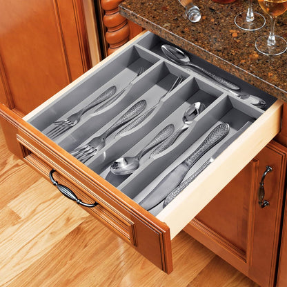 Gray Silverware Organizer 10 in Utensil Organizer Silverware Tray for Drawer Cutlery Flatware Organizer for Kitchen Bamboo Wood