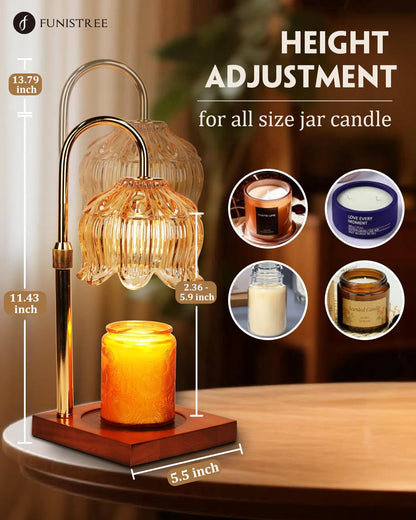 Flower Candle Warmer Lamp with Timer, Adjustable Dimmable Candles Lamp Warmer with 2 Bulbs for Jar Candles & Scented Wax, Christmas Birthday Gifts for Women Mom, Candle Warming Lamp for Home Decor