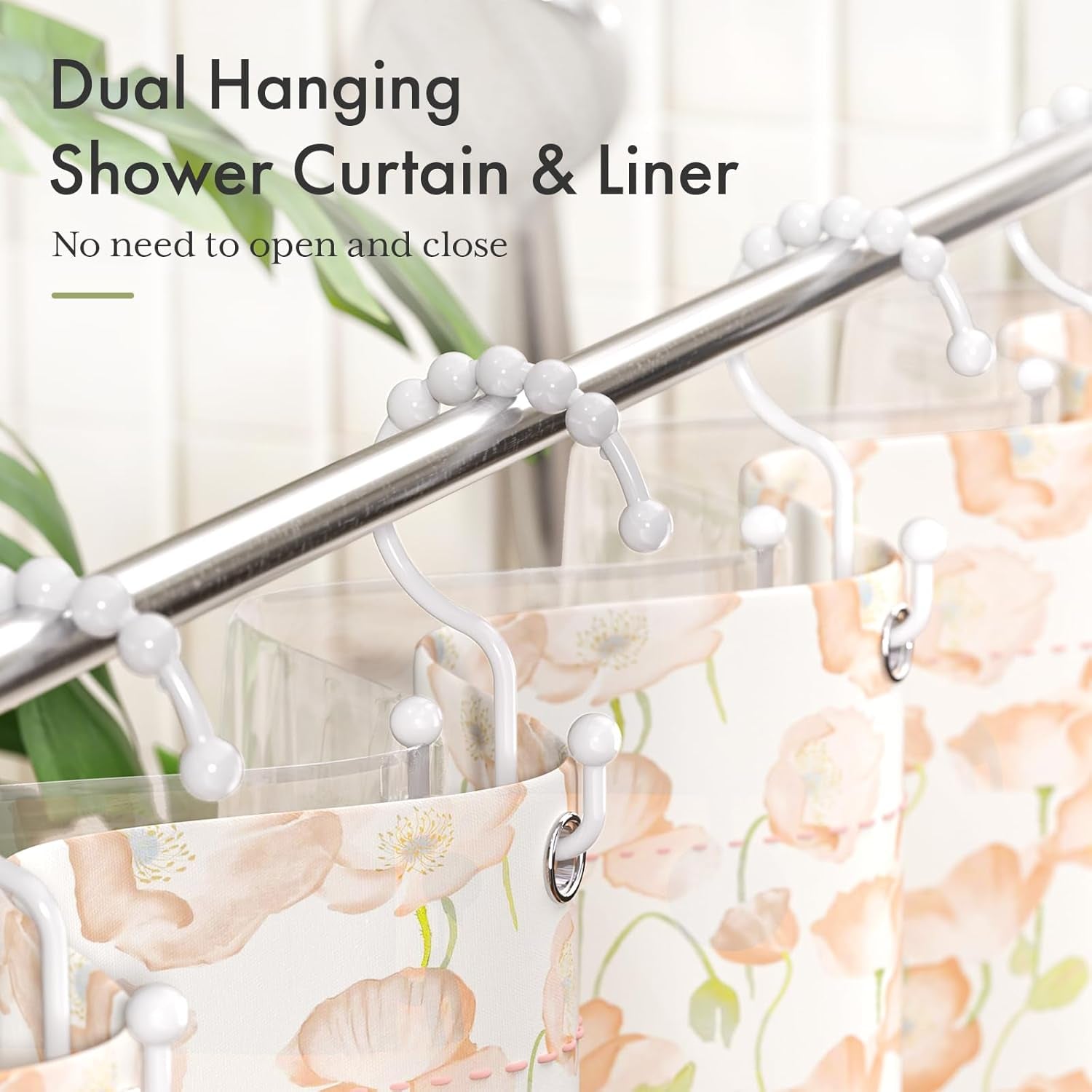 Plastic Shower Curtain Hooks, Shower Curtain Hooks Rings, Double Shower Curtain Hooks, Shower Hooks for Shower Curtain, White Shower Curtain Hooks for Curtain Liner Bathroom - 12 Pcs