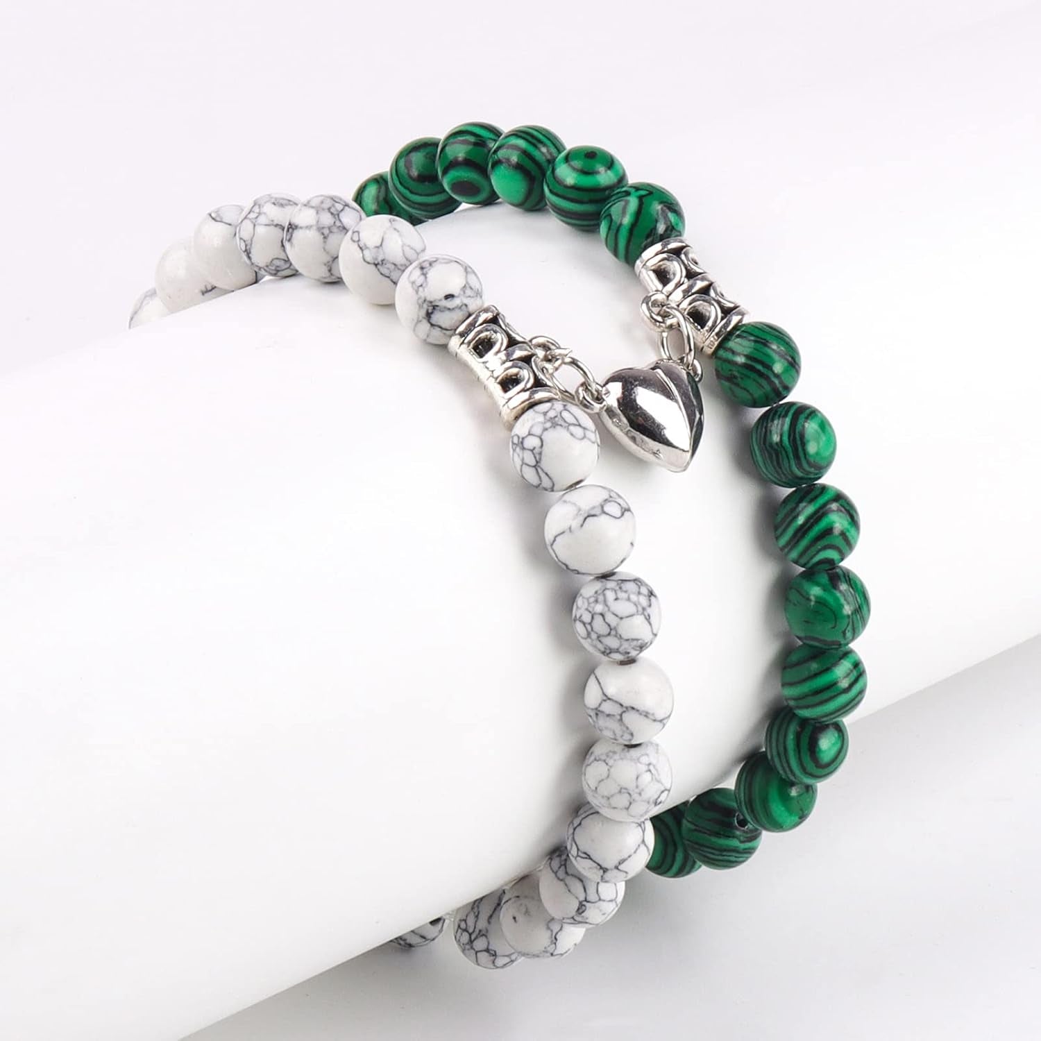 Valentine'S Day 2 Pieces of Magnetic Suction Love Set Bracelet, Natural Stone Bead Bracelet Set, Boyfriend and Girlfriend Long Handmade Bracelet Jewelry Gift (Wait)