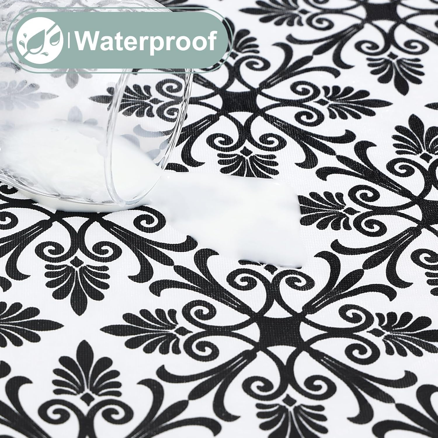 Rectangle Vinyl Table Cloth, Elastic Fitted Flannel Backed Tablecloth, 100% Waterproof Plastic Table Cover Fits 6 Foot Folding Tables for Picnic, Camping, Outdoor (Black, 30" X 72")