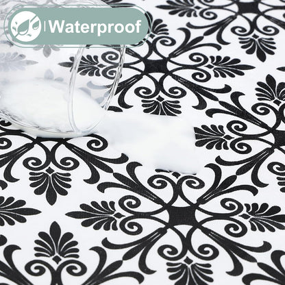 Rectangle Vinyl Table Cloth, Elastic Fitted Flannel Backed Tablecloth, 100% Waterproof Plastic Table Cover Fits 6 Foot Folding Tables for Picnic, Camping, Outdoor (Black, 30" X 72")