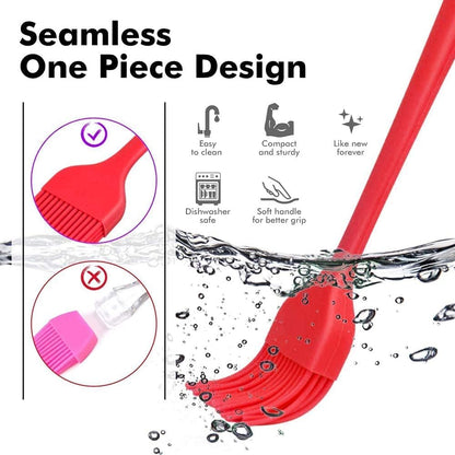 Silicone Pastry Basting Brush - 2Pcs 10 + 8 in Heat Resistant Brush for Baking Cooking Food, BPA Free Kitchen Brush for Sauce Butter Oil, Stainless Steel Core Design for Barbecue BBQ Grilling
