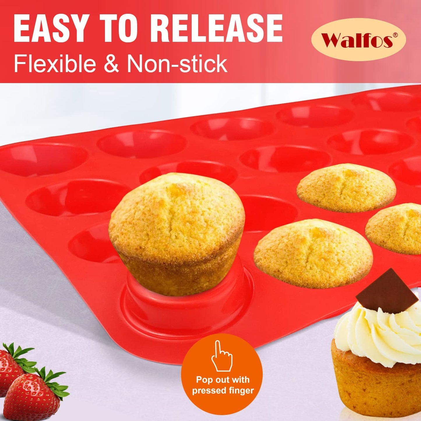 Mini Silicone Muffin Pan - 24 Cups, BPA Free and Dishwasher Safe, Non-Stick Silicone Cupcake Baking Pan, Great for Making Muffin Cakes, Tart, Bread