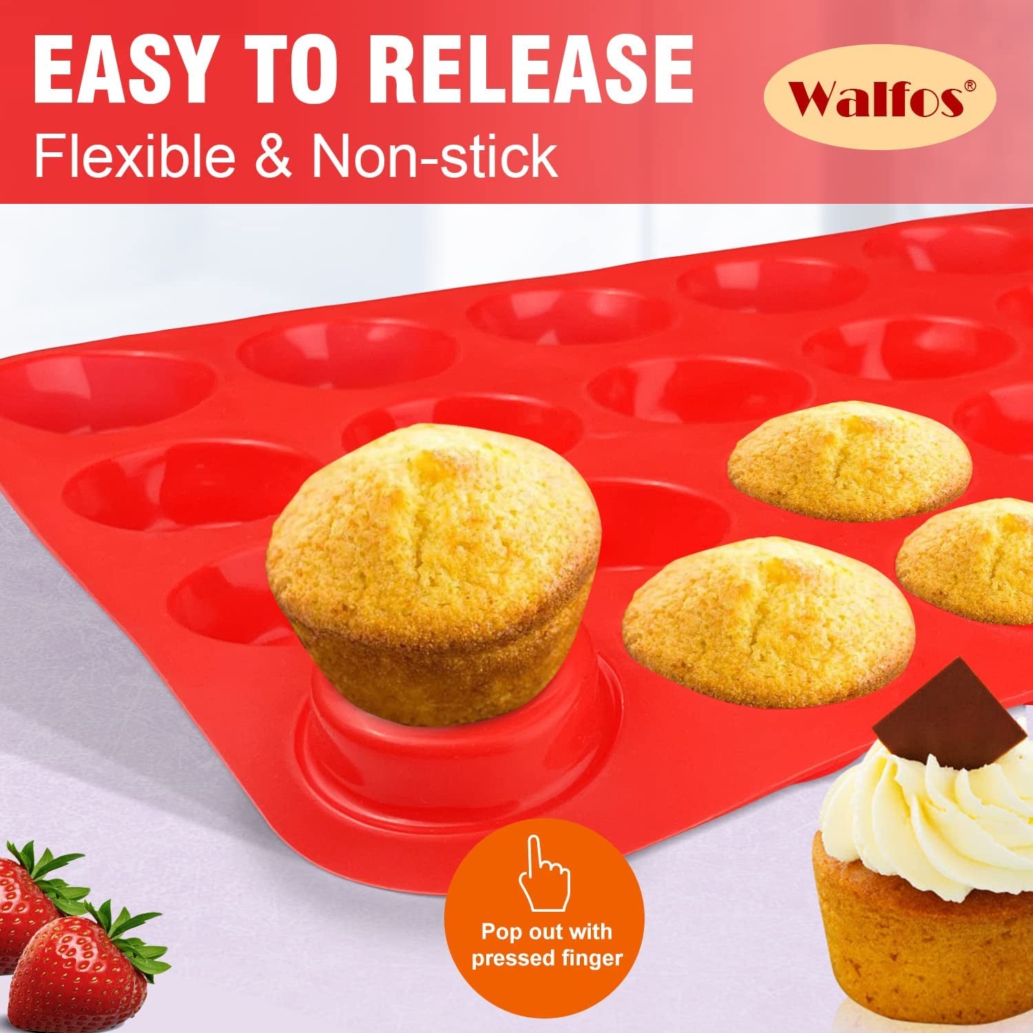 Mini Silicone Muffin Pan - 24 Cups, BPA Free and Dishwasher Safe, Non-Stick Silicone Cupcake Baking Pan, Great for Making Muffin Cakes, Tart, Bread