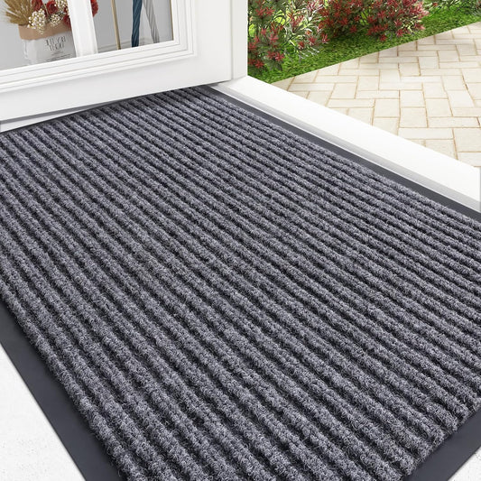 Front Door Mat Indoor Outdoor Entrance, Waterproof Heavy Duty Doormat, Fade Resistant, Low Profile, Easy Clean Patio Porch Welcome Floor Mats for Entry, 29.5X17, Grey