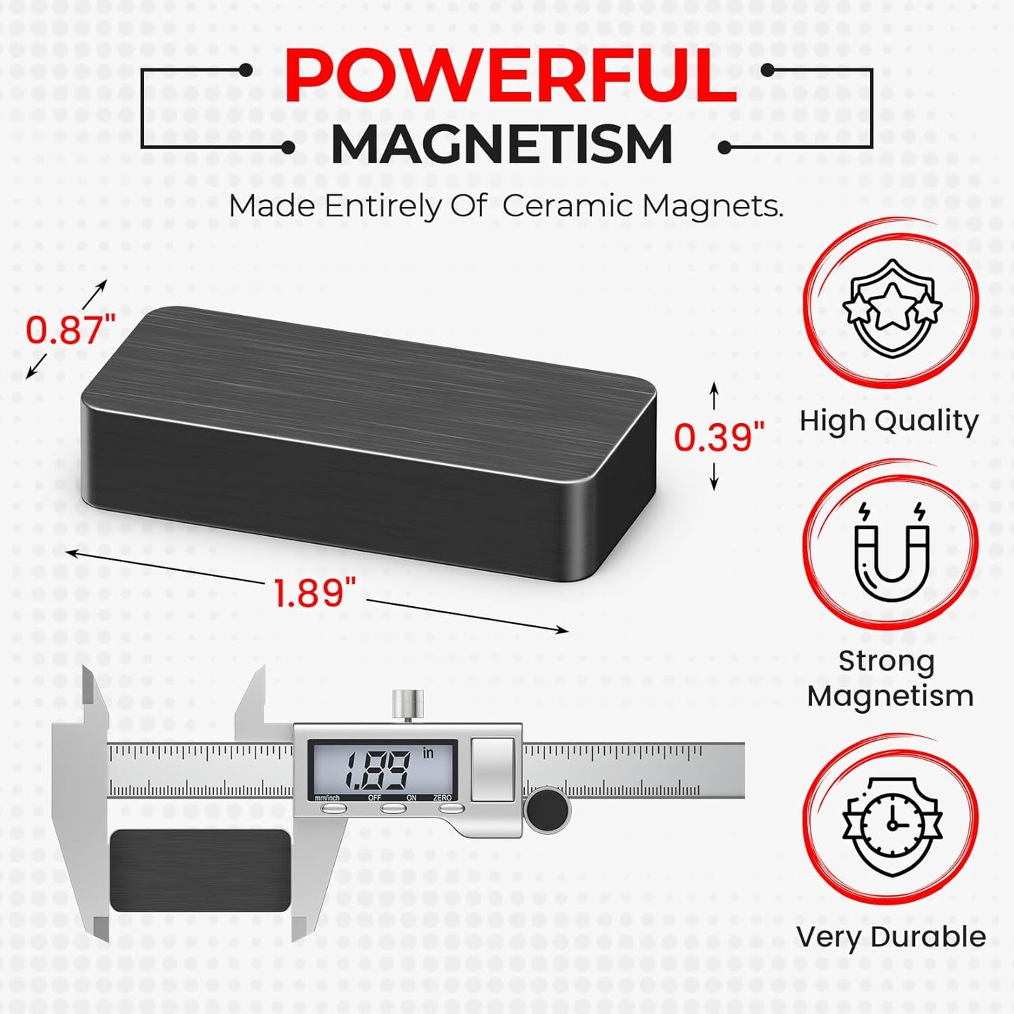 6 Pack Heavy Duty Ceramic Magnets Strong, 1 7/8" X 7/8" X 3/8" Rectangular Ferrite Magnets, Grade 8, Black Ceramic Blocks Magnet for Crafts, DIY, Science, Fridge, Whiteboard, Hanging Tools