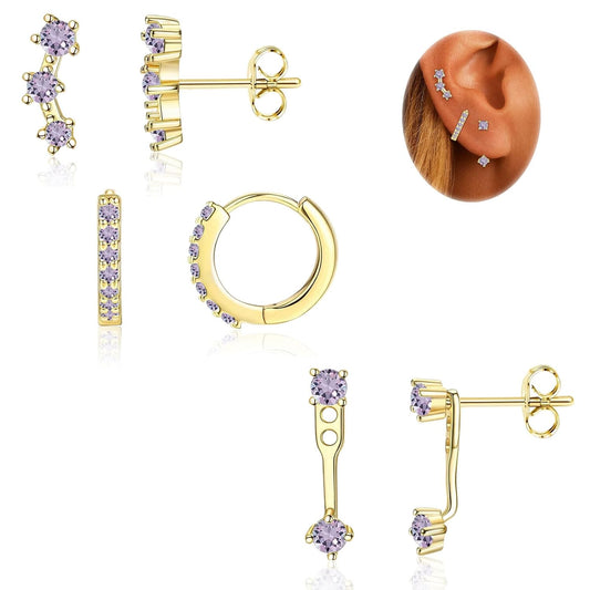 3Pairs Birthstone Piercing Stud Earrings for Women, Tiny Huggie Hoop Stud Earrings for Girls, Hypoallergenic Sensitive Ear Birthston Studs for Christmas Birthday Wedding Celebrations