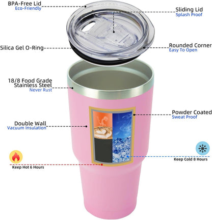 30Oz Insulated Tumbler with Lids and Straw, Stainless Steel Travel Coffee Tumbler,Powder Coated Travel Mug,Light Pink