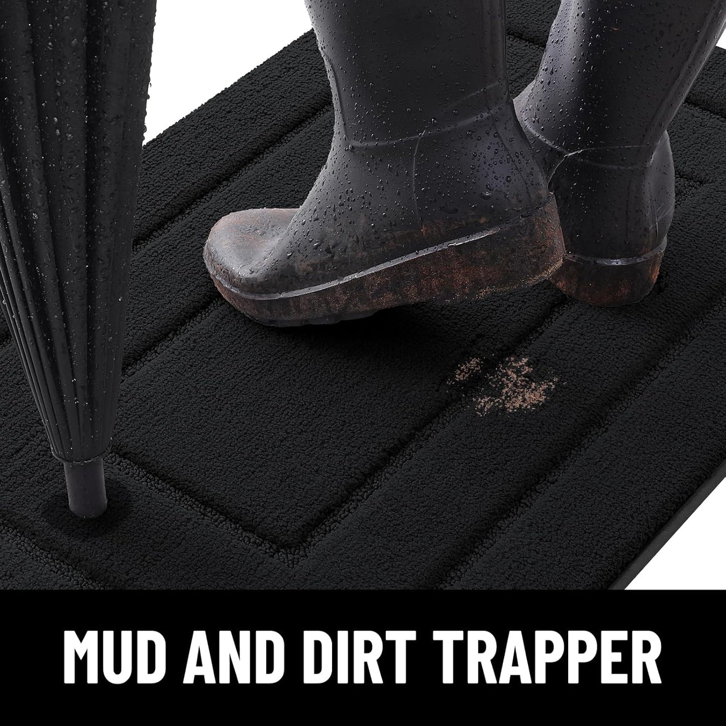 Bath Rug and Dog Door Mat Set, Luxury Chenille Bath Rug (Black 30X20) and Classic Dog Door Mat for Muddy Paws (Black 30X20)