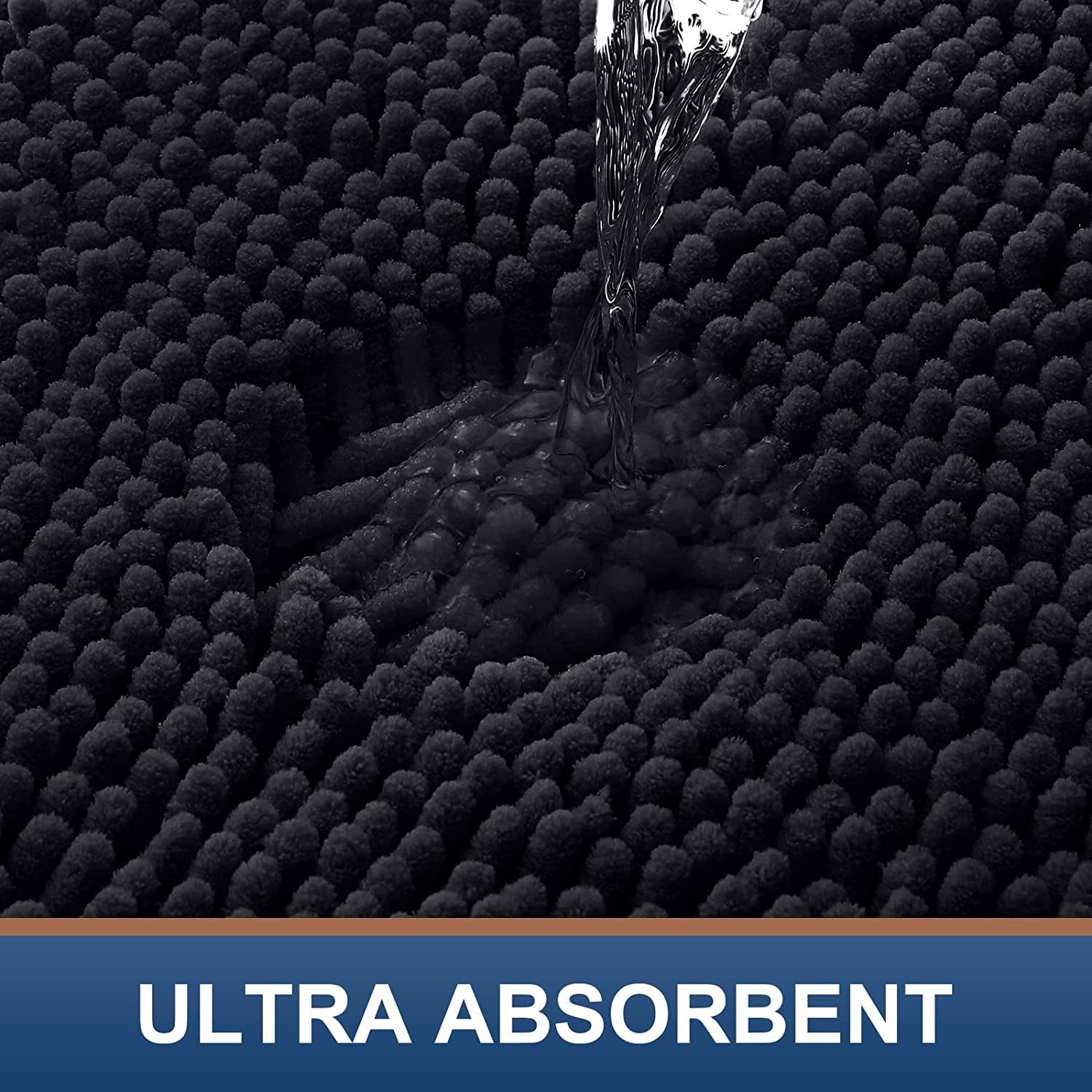 Bath Rug and Dog Door Mat Set, Luxury Chenille Bath Rug (Black 30X20) and Classic Dog Door Mat for Muddy Paws (Black 30X20)