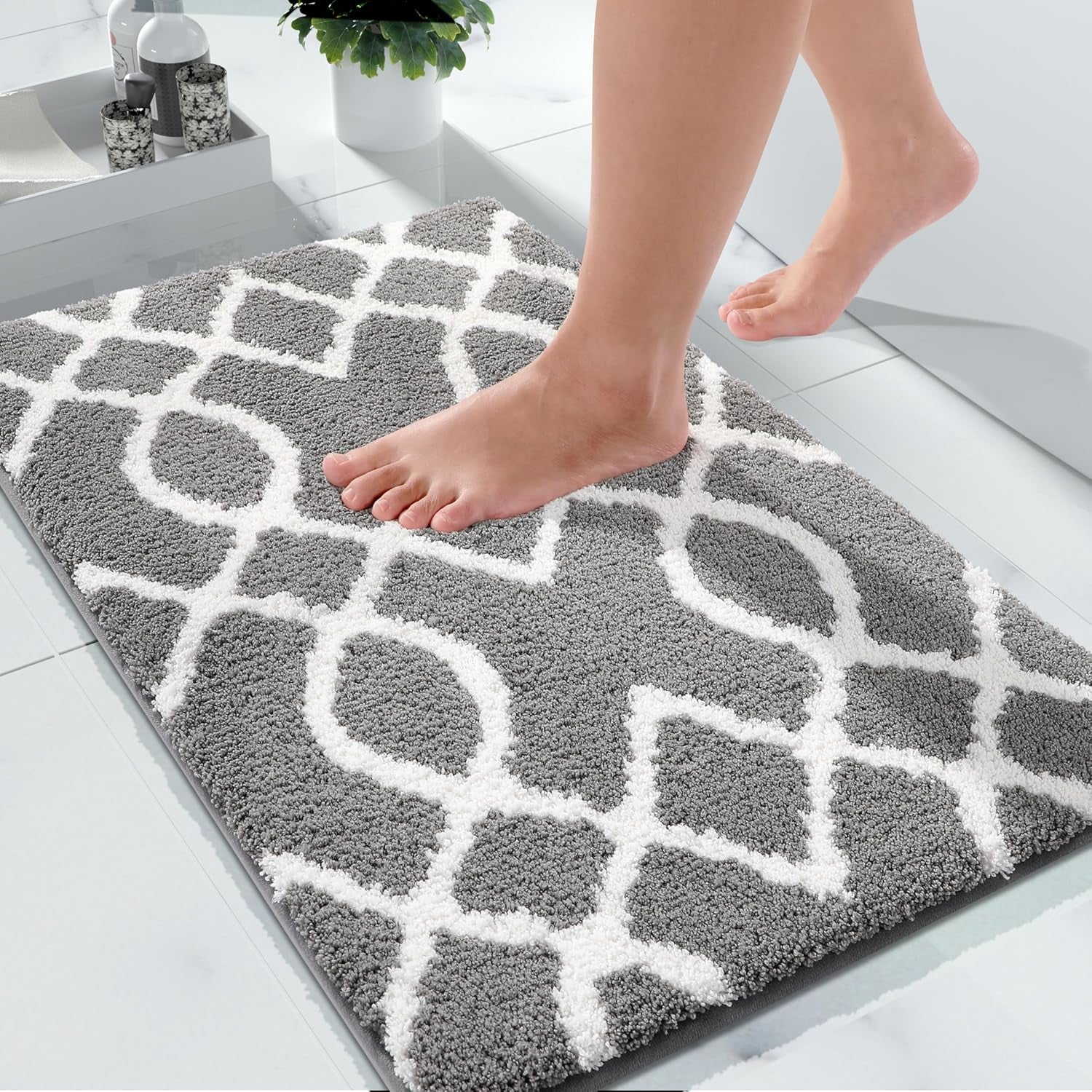Luxury Fluffy Bathroom Rugs, Super Elastic Soft Thick Plush Bath Mat, Non-Slip Water Absorbent, Easier to Dry, Shaggy Microfiber Floor Carpet for Bathtub, 31.5 X 19.8 Inch, Grey
