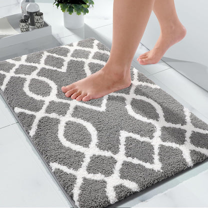 Luxury Fluffy Bathroom Rugs, Super Elastic Soft Thick Plush Bath Mat, Non-Slip Water Absorbent, Easier to Dry, Shaggy Microfiber Floor Carpet for Bathtub, 31.5 X 19.8 Inch, Grey