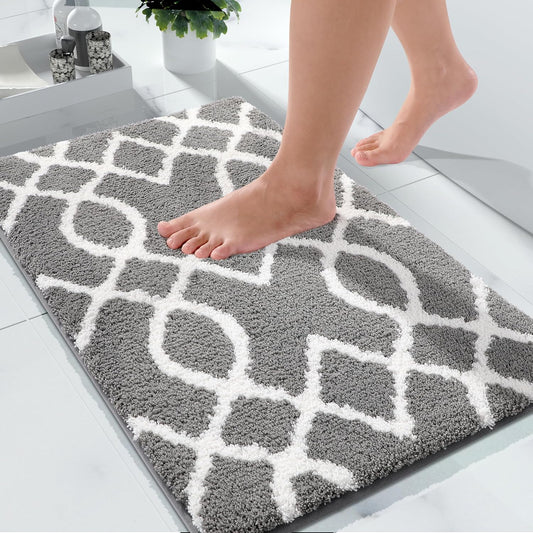 Luxury Fluffy Bathroom Rugs, Super Elastic Soft Thick Plush Bath Mat, Non-Slip Water Absorbent, Easier to Dry, Shaggy Microfiber Floor Carpet for Bathtub, 31.5 X 19.8 Inch, Grey