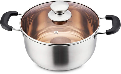 Stockpot with Lid, Stainless Steel Cooking Stock Pot for Soup, Heat-Proof Double Handles with Visible Lid, Dishwasher Safe & Healthy, 4 Qt