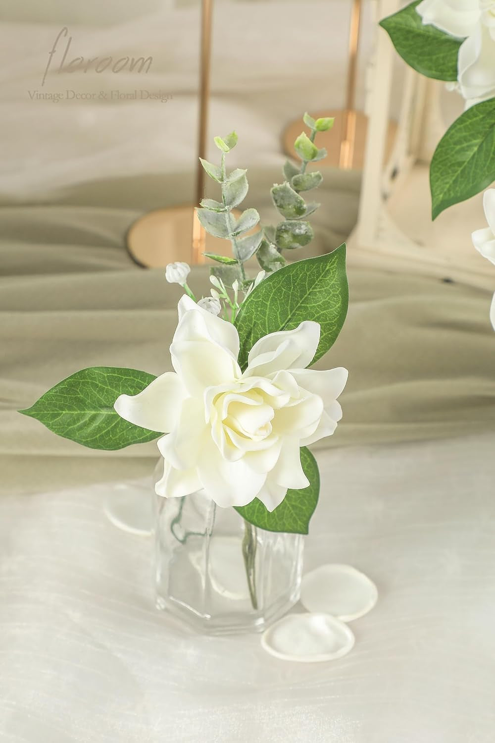 Artificial Gardenia Flowers - 2.7" Ivory Foam Faux Flowers (25 Pieces) with Stems for DIY Wedding Bouquets, Bridal Showers, Centerpieces, Floral Arrangements, and Home Decor
