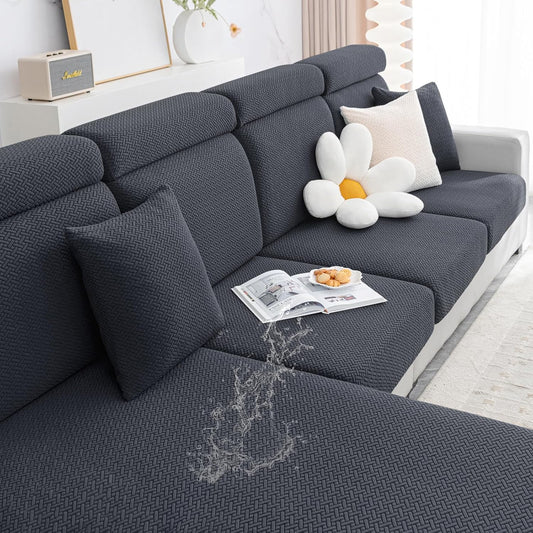Waterproof Couch Cushion Covers, Stretch Jacquard Thick Sofa Cushion Covers, Washable Seat Slipcover Elastic Furniture Protector for Pets, Kid (Back Cover M, Dark Grey)