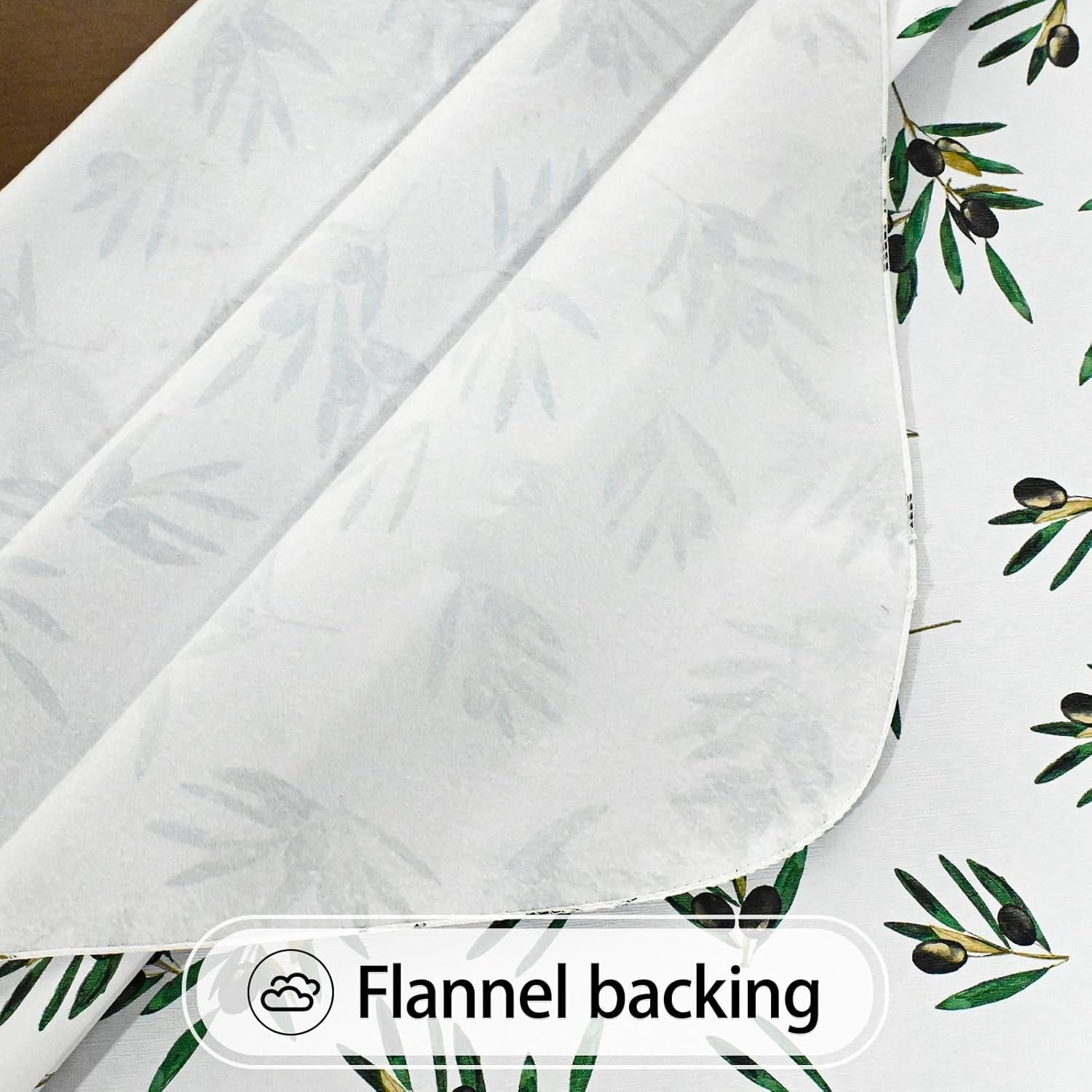 Rectangle Green Olive Table Cloth, Waterproof Vinyl Summer Tablecloth Flannel Backed, Wipeable Plastic Table Covers for Dinner, Kitchen and Outdoor 60" X 84"