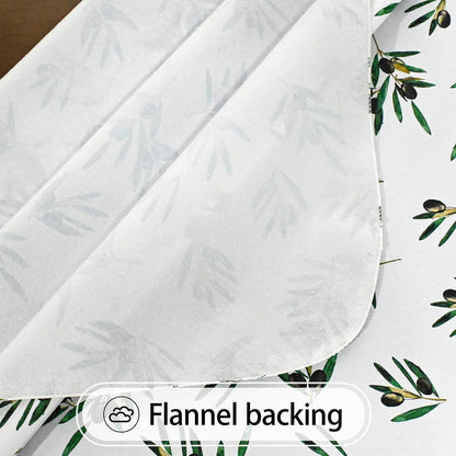 Rectangle Green Olive Table Cloth, Waterproof Vinyl Summer Tablecloth Flannel Backed, Wipeable Plastic Table Covers for Dinner, Kitchen and Outdoor 60" X 84"