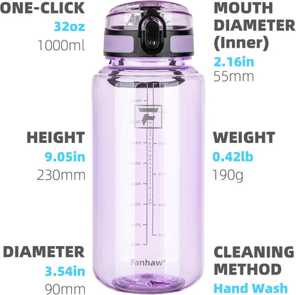 32 Oz Clear Tritan Water Bottle with Chug Lid, Bpa-Free, Wide Mouth, Leak Proof - for Gym, Travel, Home, School, Office (Amethyst)