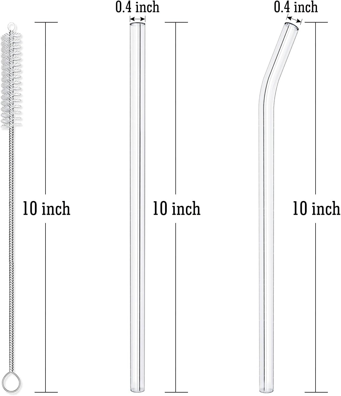 Reusable Glass Straws Set, 5-Piece Drinking Straws with Cleaning Brush, 10" X 10 Mm, Dishwasher Safe