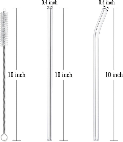 Reusable Glass Straws Set, 5-Piece Drinking Straws with Cleaning Brush, 10" X 10 Mm, Dishwasher Safe