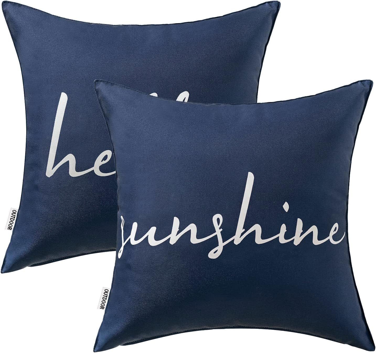 Outdoor Waterproof Throw Pillow Covers Set of 2 Hello Sunshine Decorative Outdoor Square Pillowcases for Chair Patio Garden Couch Tent Balcony Sofa Navy Blue 20X20 Inch