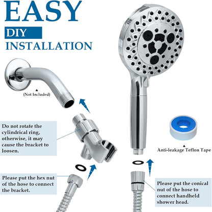10 Settings Shower Head with Handheld, 5" High Pressure Showerhead Include 2 Powerful Wash Modes for Cleaning Bathroom, Hand Held Shower Head Set with Stainless Steel Hose Filter for Hard Water