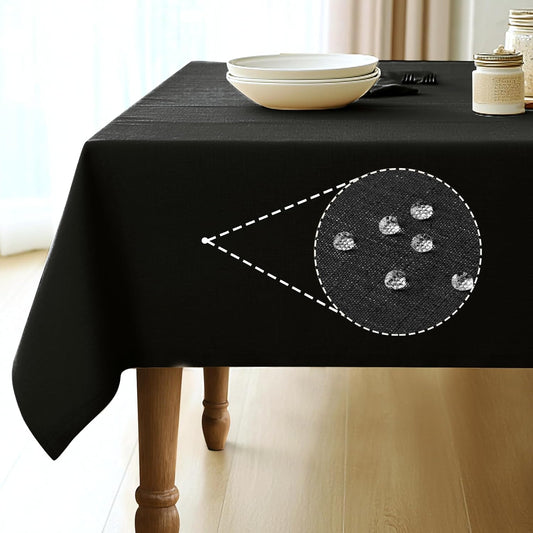 Rectangle Linen Tablecloth Waterproof & Stain Resistant, Wrinkle-Free Table Cloth Adds Elegance and Protection, Ideal for Dining, Party, Wedding and Outdoor, 52 X 70 Inch, Black